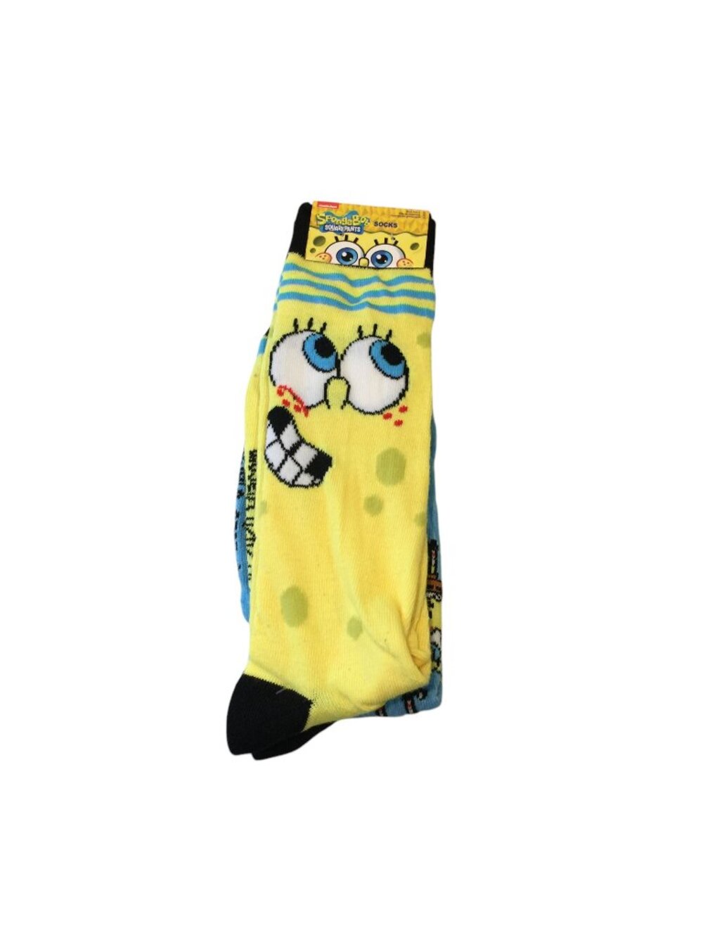 Spongebob Squarepants FACE Men's Crew Socks Size 6-12 Light Blue Yellow Set of 2